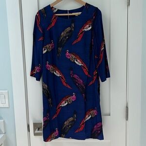 Boden Eliza Peacock Tunic Shift Dress Size 6L Blue Silk